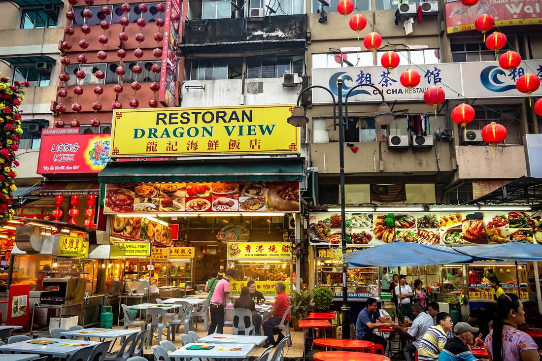 Some of the many restaurants lining Jalan Alor, Kuala Lumpur, Malaysia.