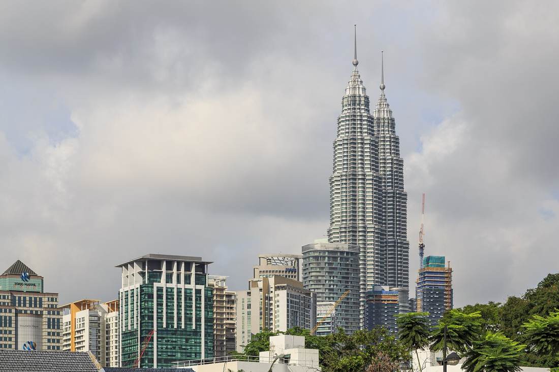 Kuala Lumpur, Malaysia:Petronas Towers, seen from Jalan Semarak.